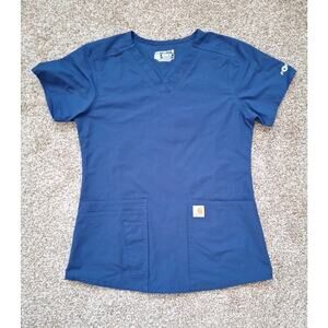Carhartt Force Scrub Women's Sz XS Blue Modern Fit V-Neck Stretch
